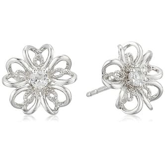 Sterling Silver White Topaz flower Stud Earrings