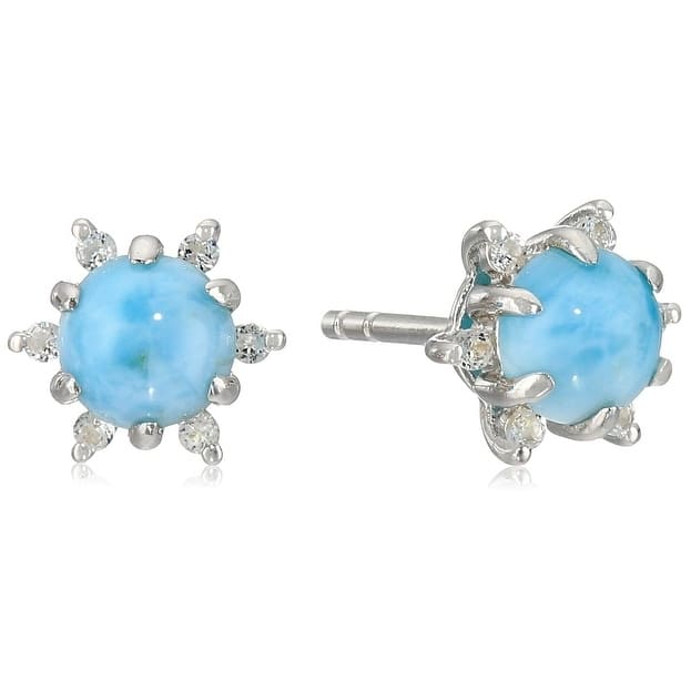 Sterling Silver Larimar Halo Stud Earrings - Blue