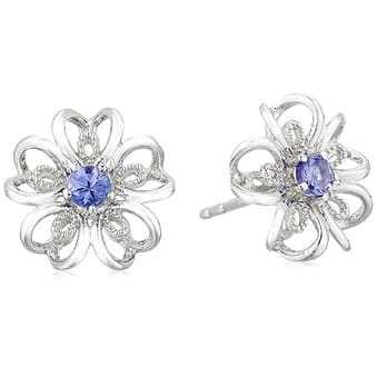Sterling Silver Tanzanite flower Stud Earrings - Blue