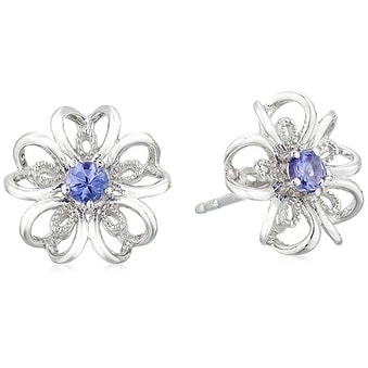 Pinctore Sterling Silver Tanzanite flower Stud Earrings - Blue