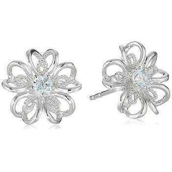 Sterling Silver Aquamarine flower Stud Earrings