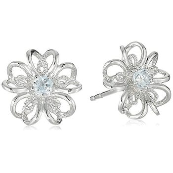 Sterling Silver Aquamarine flower Stud Earrings