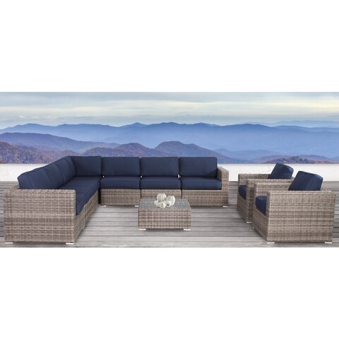 LSI Outdoor 10 piece Sunbrella Navyblue Sofa Set With Cushions