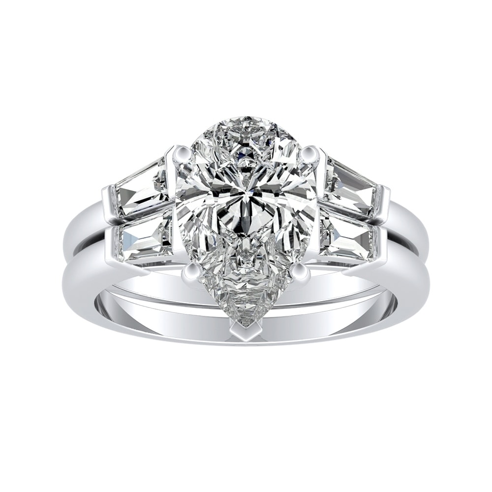 Auriya Platinum 2 1/2ct TDW Certified Pear Diamond Wedding Set - White