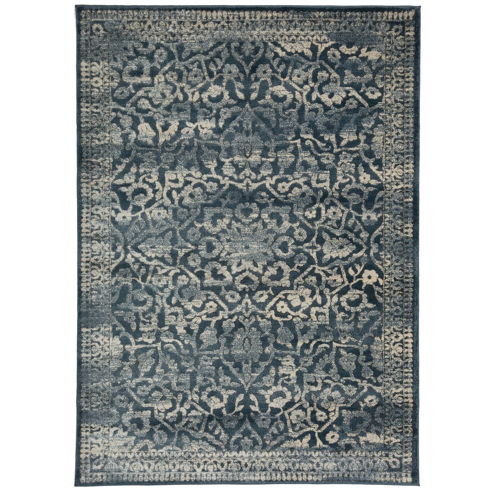 shop traditional persian distressed medallion high low texture dark blue area rug 7 7 x 10 overstock 18539613 traditional persian distressed medallion high low texture dark blue area rug 7 7 x 10