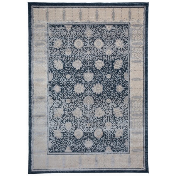 Shop Traditional Oriental Floral HighLow Texture Dark Blue Area Rug