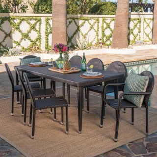Antigua Outdoor 9-piece Rectangular Wicker Aluminum Dining Set by Christopher Knight Home
