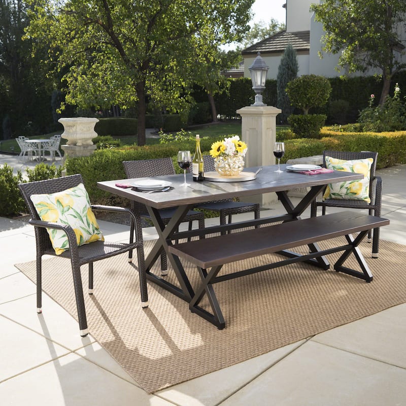 Lomita Outdoor 6-piece Rectangle Aluminum Wicker Dining Set by Christopher Knight Home