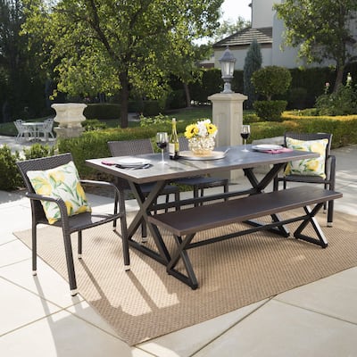 Lomita Outdoor 6-piece Rectangle Aluminum Wicker Dining Set by Christopher Knight Home