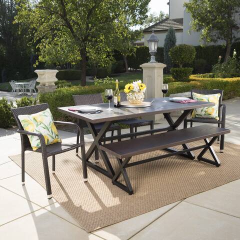 Lomita Outdoor 6-piece Rectangle Aluminum Wicker Dining Set by Christopher Knight Home