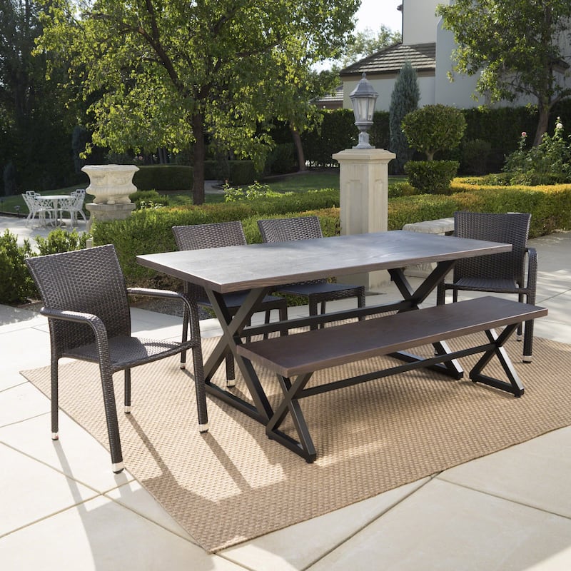 Lomita Outdoor 6-piece Rectangle Aluminum Wicker Dining Set by Christopher Knight Home