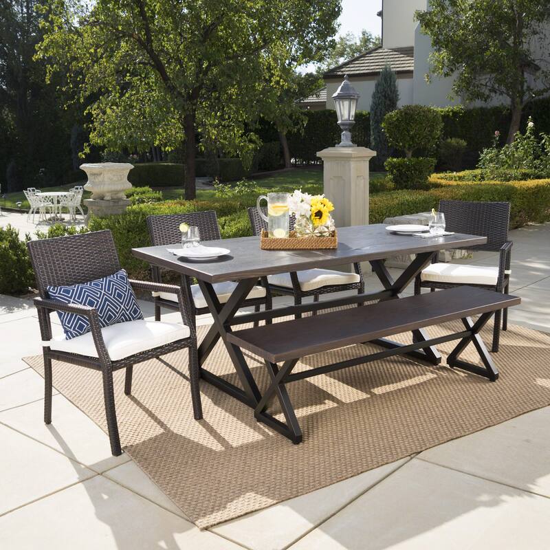 Sherman Oaks Outdoor 6-piece Rectangle Aluminum Wicker Dining Set with Cushions by Christopher Knight Home