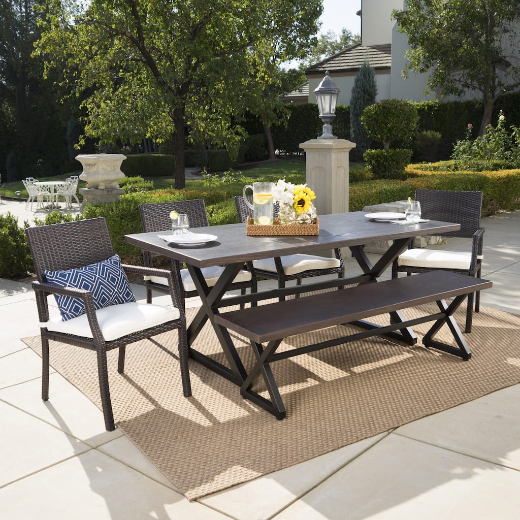 Sherman Oaks Outdoor 6-piece Rectangle Aluminum Wicker Dining Set with Cushions by Christopher Knight Home