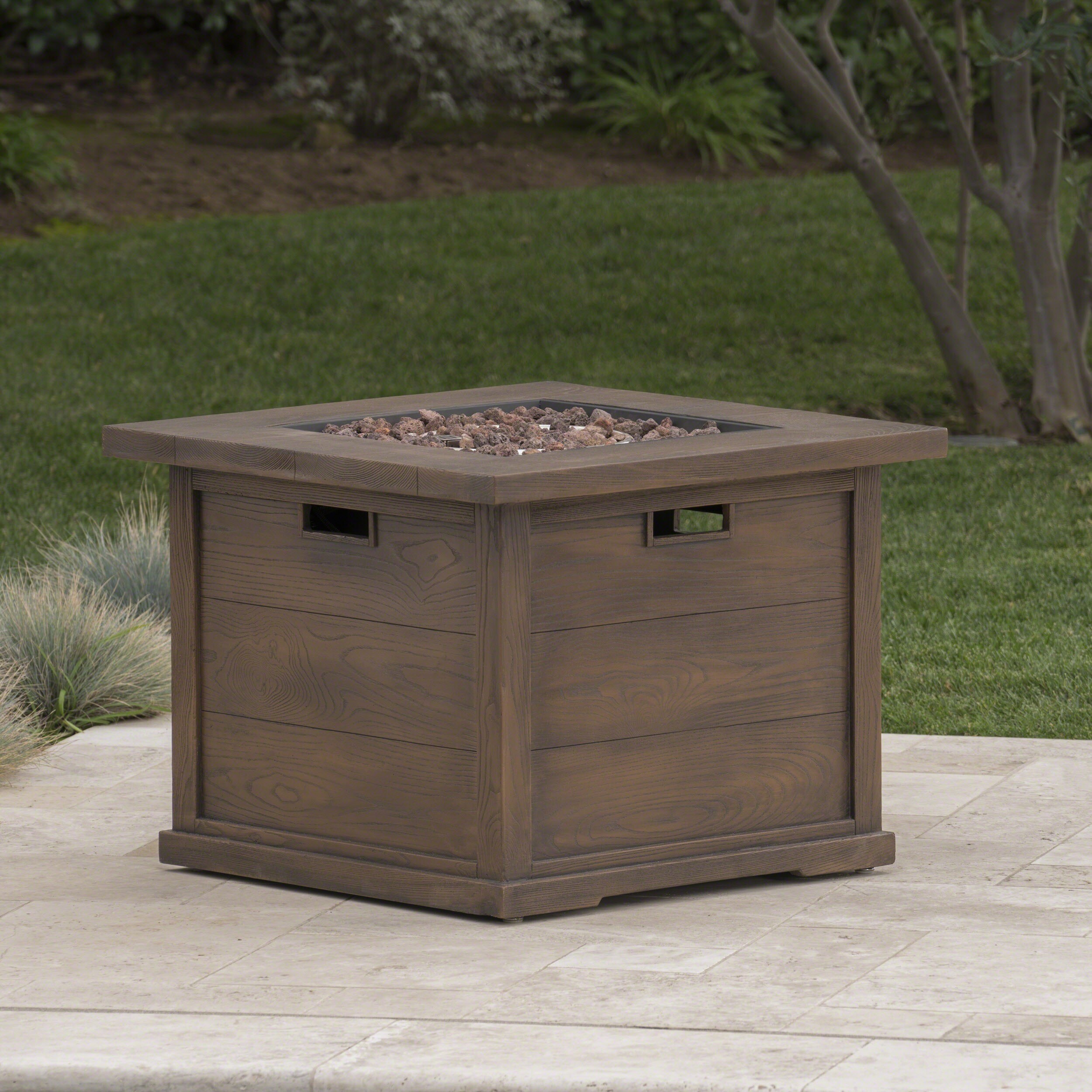 Shop Ellington Outdoor Square Gas Fire Pit With Lava Rocks By Christopher Knight Home Overstock 18540483