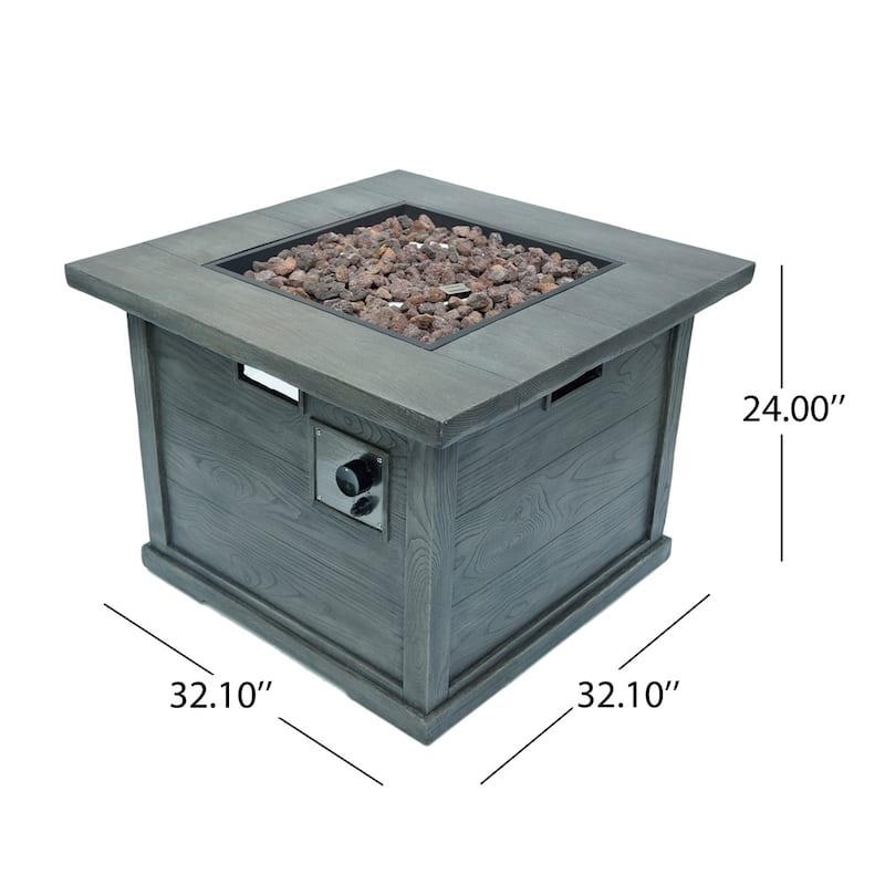 Ellington Outdoor Square Gas Fire Pit with Lava Rocks by Christopher Knight Home