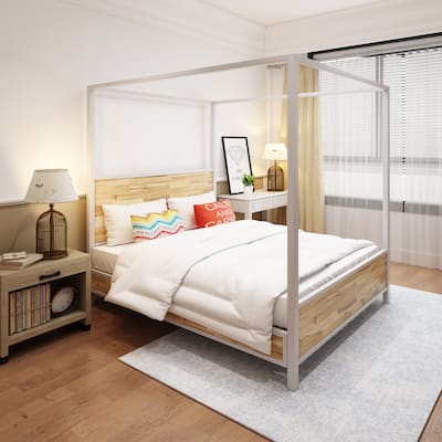 Oatha Industrial Acacia Wood Queen-Sized Canopy Bed by Christopher Knight Home