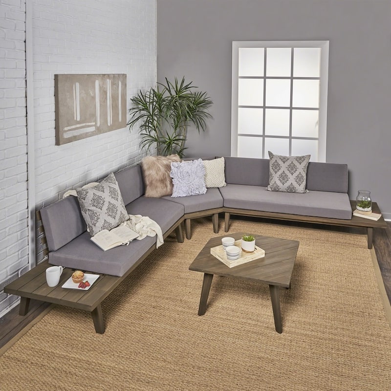 Eulah Minimalist V-shaped Wood 4-piece Sectional Set by Christopher Knight Home - Grey
