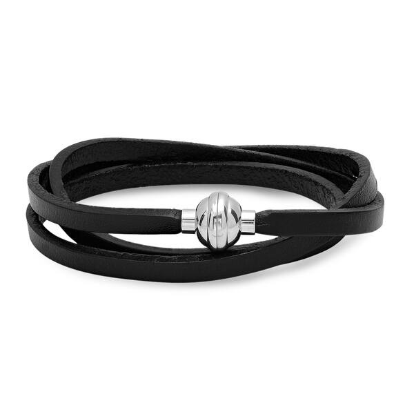 Shop Steeltime Men S Leather Wrap Bracelet With Stainless Steel
