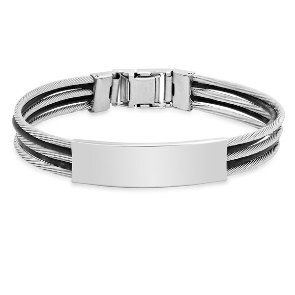 Steeltime Men S Stainless Steel Cable Wire And Black Rubber Id Steeltime Men X27 S Stainless Steel Cable Wire And Black Rubber Id Bracelet