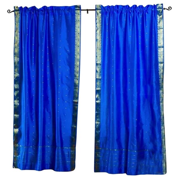 Shop Blue Rod Pocket Sheer Sari Curtain / Drape / Panel - Pair - On ...
