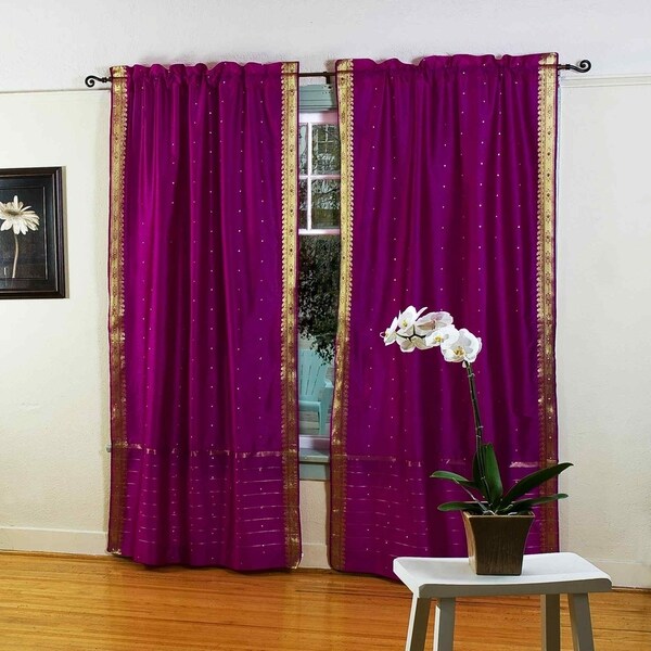 Shop Violet Red 84-inch Rod Pocket Sheer Sari Curtain Panel (India ...