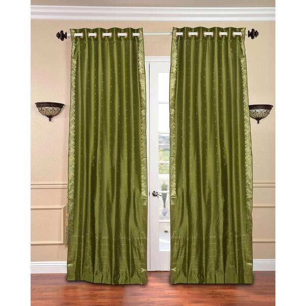 Shop Olive Green Ring Top Sheer Sari Curtain Drape Panel