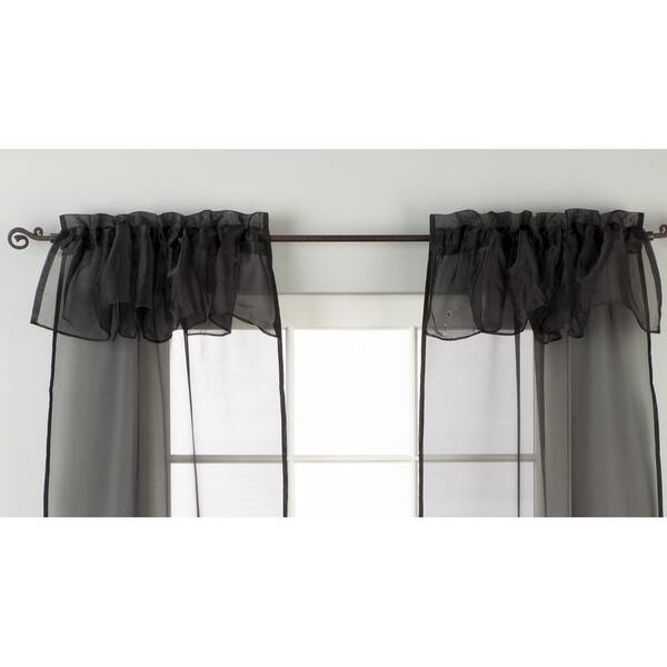 Shop Black Rod Pocket W Attached Valance Sheer Tissue Curtains