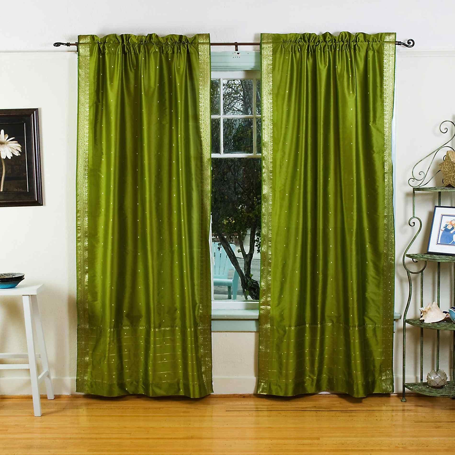 Shop Olive Green Rod Pocket Sheer Sari Curtain Drape Panel