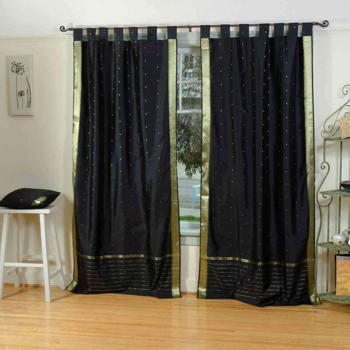 Shop Black Tab Top Sheer Sari Curtain Drape Panel Pair On