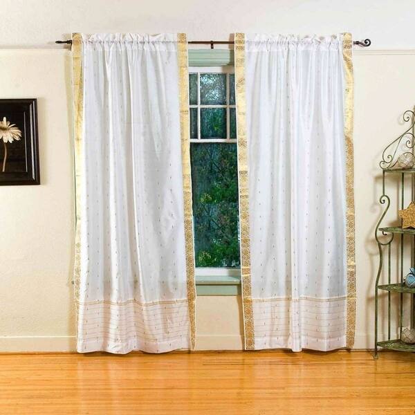 Shop White Rod Pocket Sheer Sari Curtain Drape Panel Pair