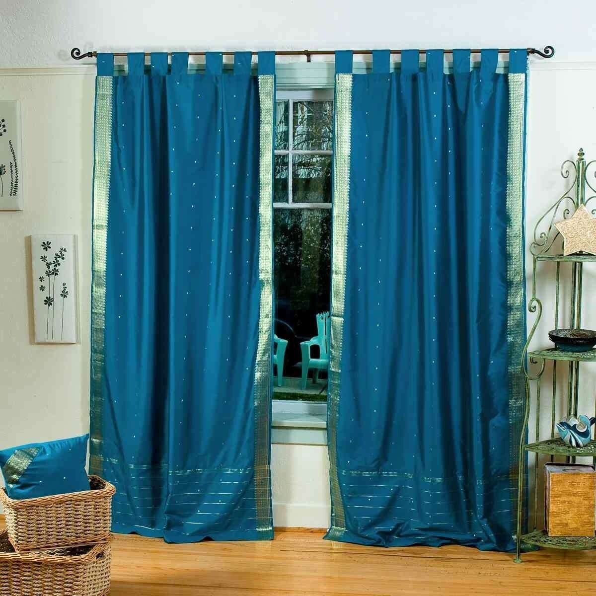 Shop Turquoise Tab Top Sheer Sari Curtain Drape Panel Pair