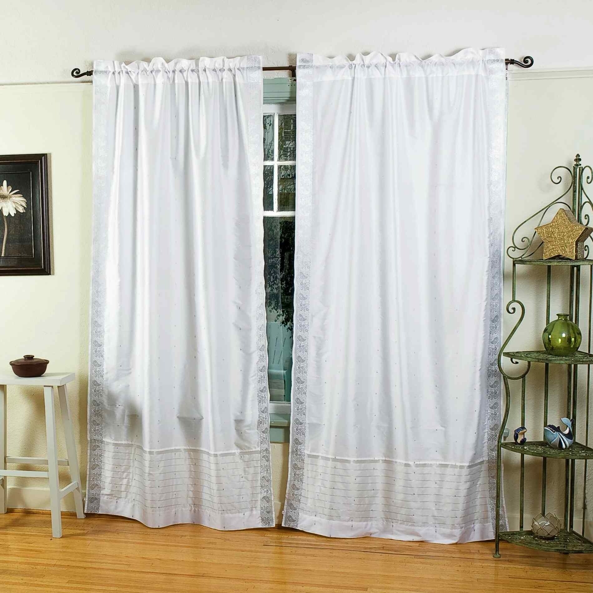 Shop White Silver Rod Pocket Sheer Sari Curtain Drape Panel