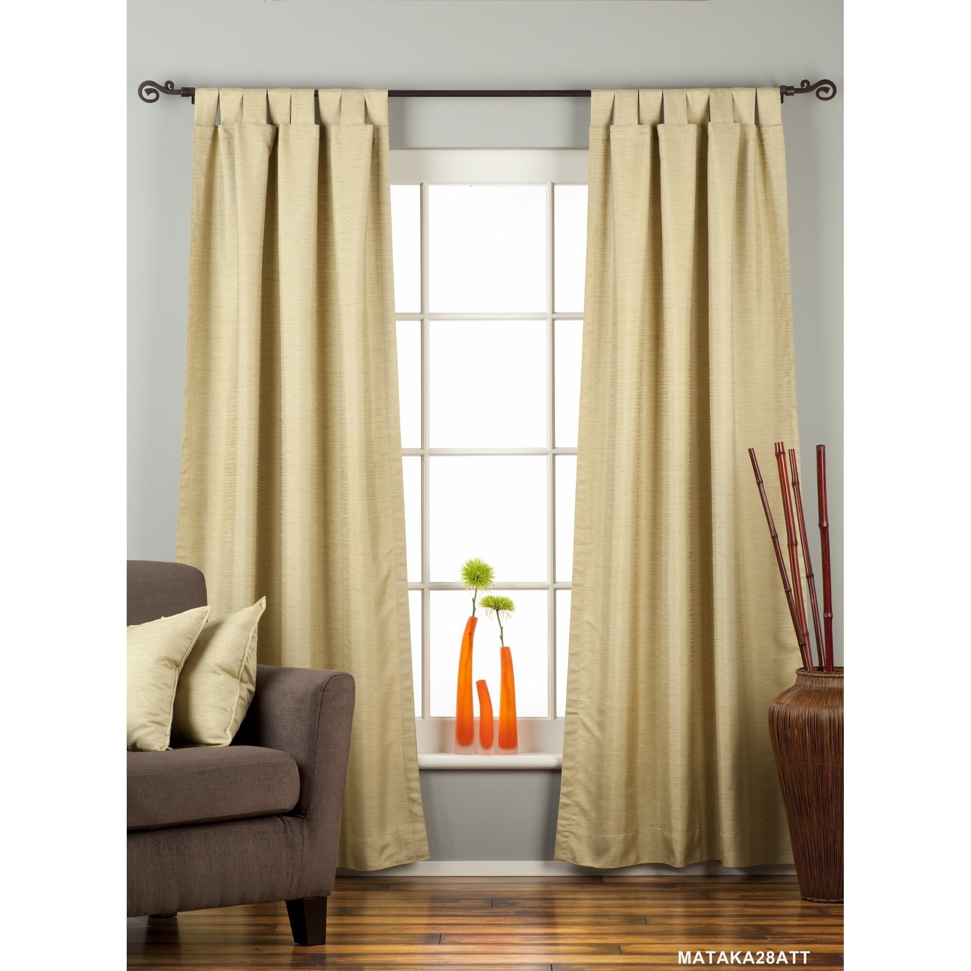 Shop Olive Green Tab Top Matka Raw Silk Curtain Drape Panel