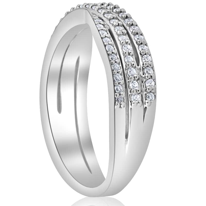 Pompeii3 10K White Gold 5/8 ct TDW Multi Row Diamond Crossover Wide Ring