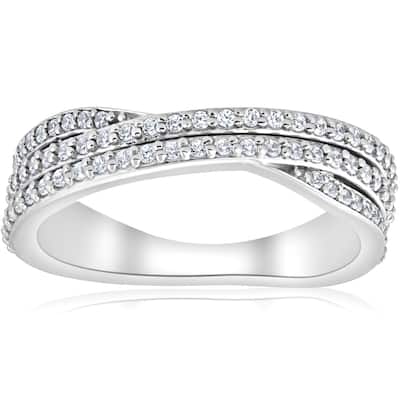 Pompeii3 10K White Gold 5/8 ct TDW Multi Row Diamond Crossover Wide Ring