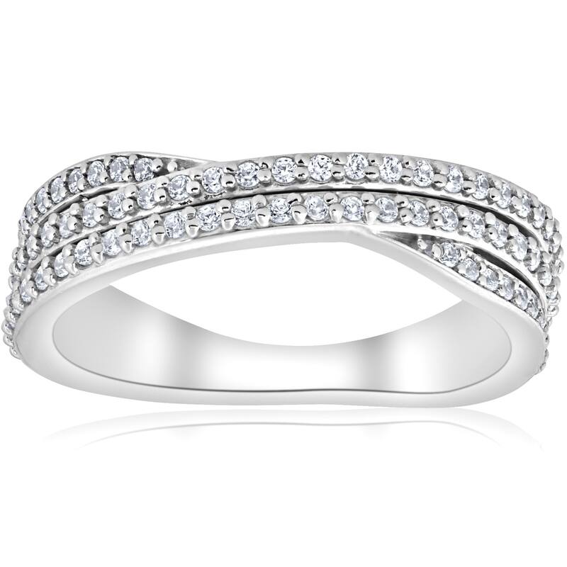 Pompeii3 10K White Gold 5/8 ct TDW Multi Row Diamond Crossover Wide Ring