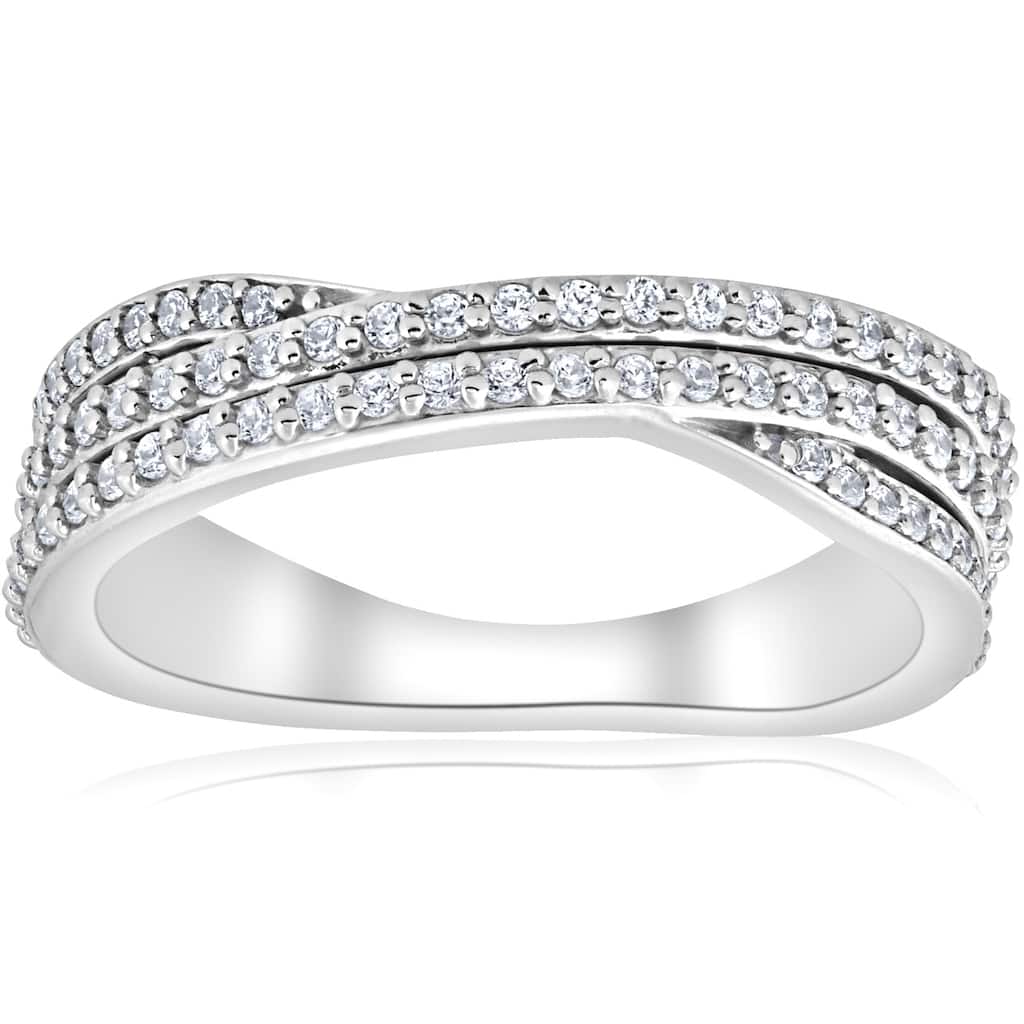 Pompeii3 10K White Gold 5/8 ct TDW Multi Row Diamond Crossover Wide Ring