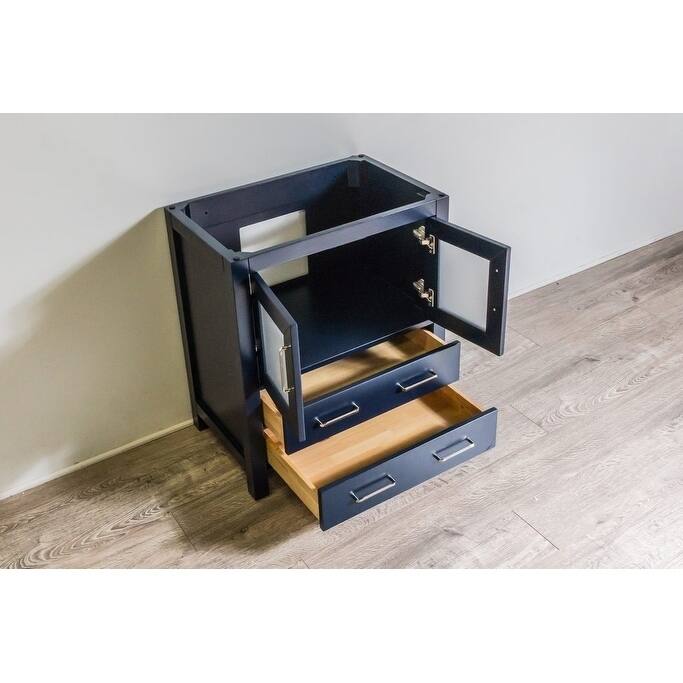 Newport Collection 30 inches in Navy w/ Carrara Marble Top and High Gloss Ceramic Basin