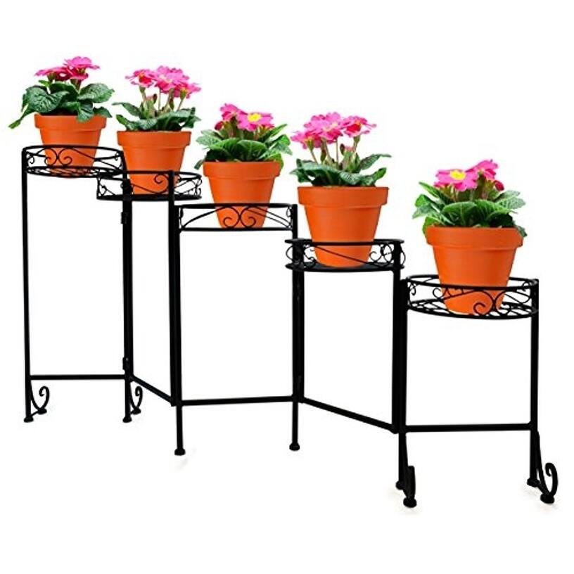 5-Tier Flower Plant Stand – Multi-Level Flower Pot Holder, Foldable (Black)