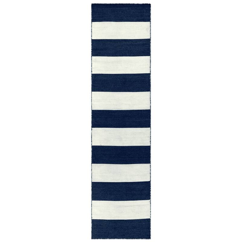 Liora Manne Sorrento Rugby Stripe Indoor/Outdoor Rug - 24" x 8' Runner - Navy