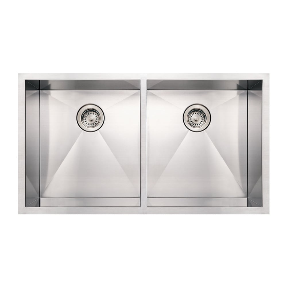 37 inch Whitehaus Undermount Equal Width Double Bowl Commercial Kitchen Sink, Brushed Stainless Steel