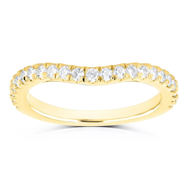 Annello by Kobelli 14k Gold 1/3ct TDW Diamond Curved Wedding Band - 4 - Yellow