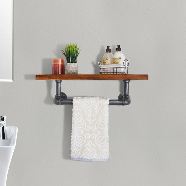 Shop Alpine Industrial Floating Silver Brushed Gray Pipe Walnut Wall