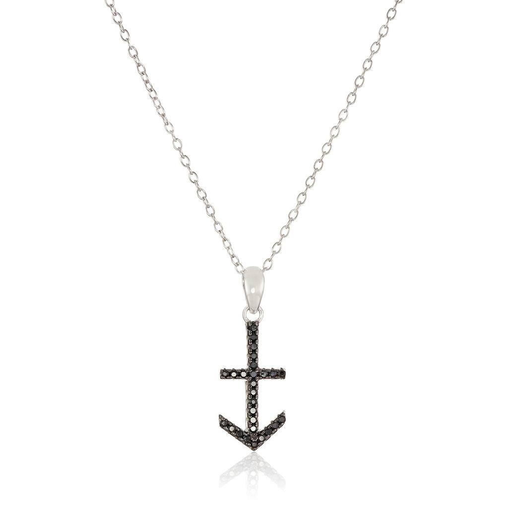 Sterling Silver Black Spinel Anchor Pendant Necklace, 18"