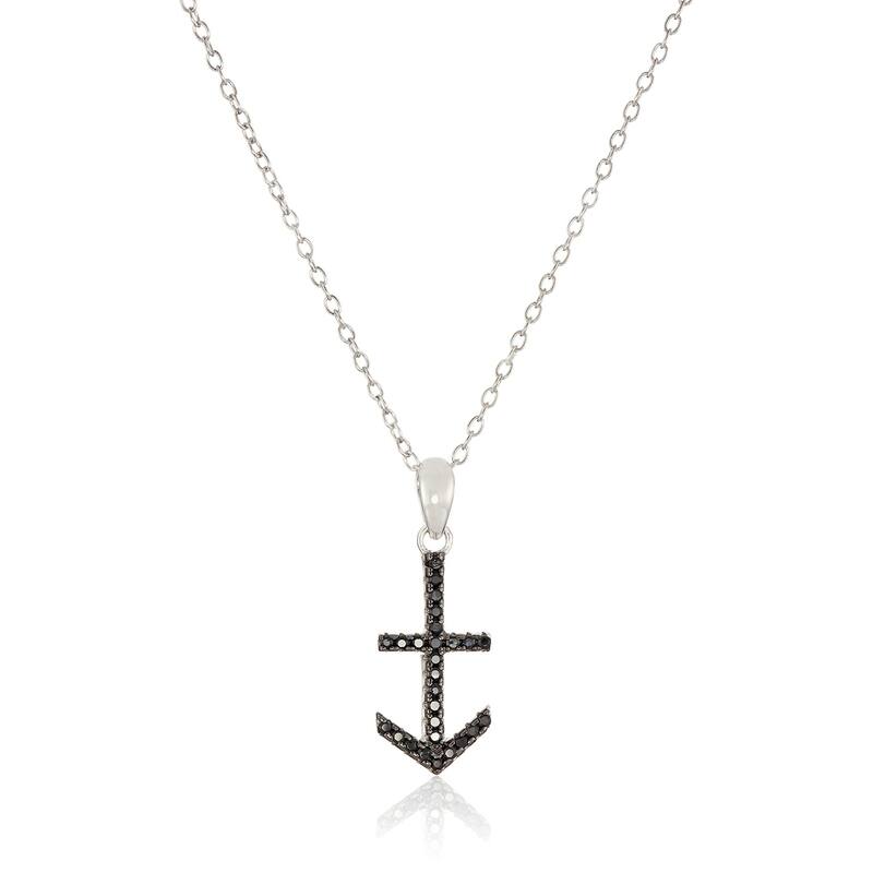 Sterling Silver Black Spinel Anchor Pendant Necklace, 18"