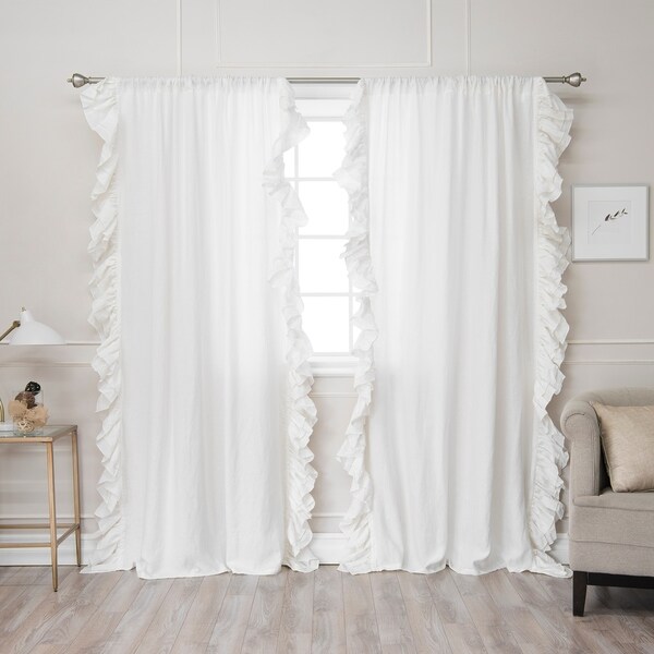 Shop Aurora Home Belgian Flax Linen Ruffle Border Curtain Panel - Free ...