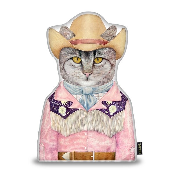 Lilipi Cowboy Cat Shaped Decorative Accent Throw Pillow