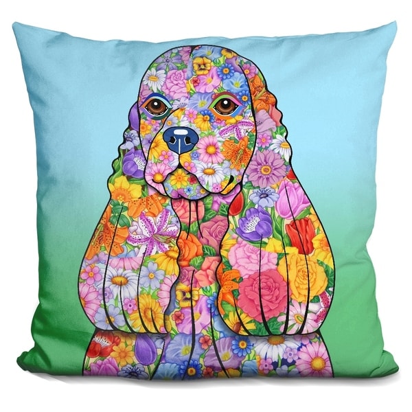 Lilipi Flowers Cocker Spaniel Decorative Accent Throw Pillow