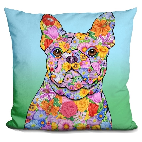 Lilipi Flowers French Bulldog Decorative Accent Throw Pillow