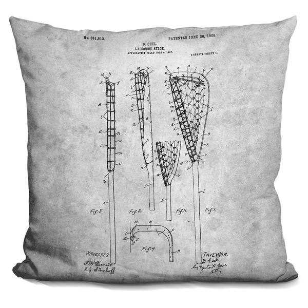 Lilipi Lacrosse Stick Blueprint Decorative Accent Throw Pillow